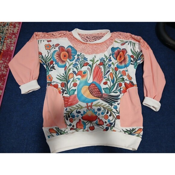 Unbranded Tops - Tropical Bird with Colorful Flowers Sweatshirt/Pockets   Medium   NWOT